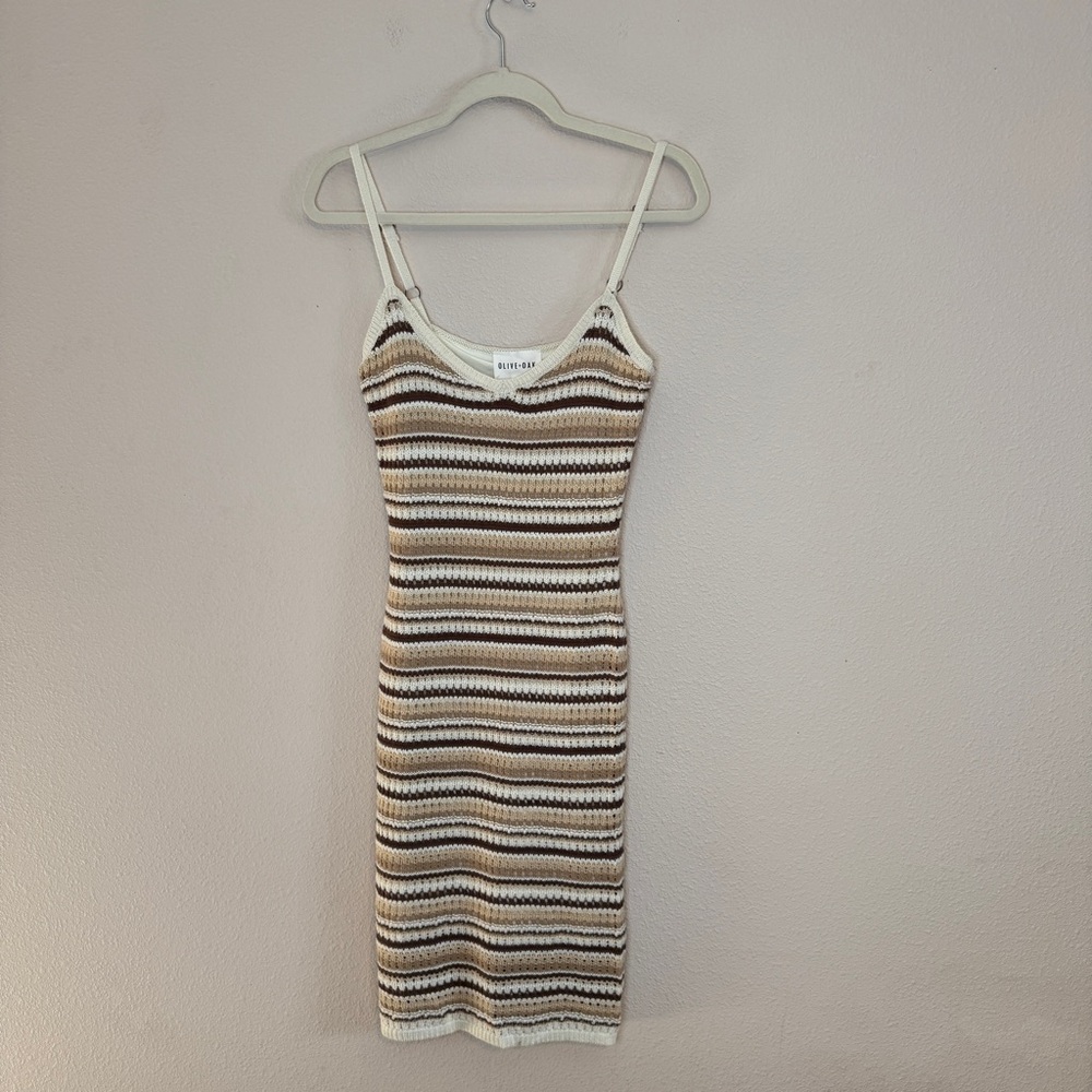 Olive & Oak Cream and Brown Striped Midi Dress